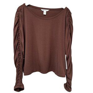 ATHLETA All Around Ruched Top Plus Size 1X Brown Long Sleeve Tee Poly Modal NWT
